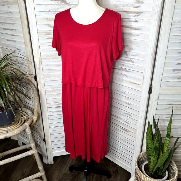 J. JILL Women's Size M Layered Button Back Short Sleeve Summer Dress Sangria Red - Picture 5 of 12